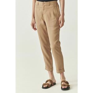 Pantaloni din amestec de lyocell si in - Maro deschis imagine