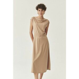 Rochie vaporoasa cu decolteu drapat - Maro deschis imagine