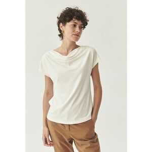 Tricou din amestec de modal si decolteu drapat - Alb fildes imagine