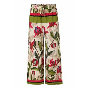 Pantaloni cu snur in talie si model floral - Fucsia/Bej/Verde masliniu imagine