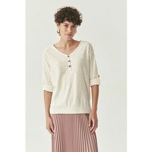 Bluza lejera cu maneci cazute si decolteu in V - Bej imagine