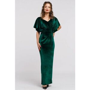 Rochie maxi catifelata cu decolteu in V - Verde inchis imagine