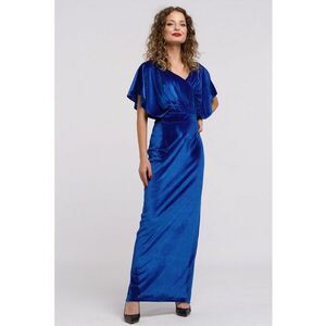 Rochie maxi catifelata cu decolteu in V - Albastru royal imagine
