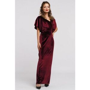 Rochie maxi catifelata cu decolteu in V - Visiniu imagine