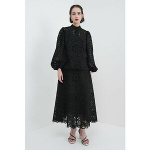 Bluza brodata cu guler scurt - Negru/Transparent imagine
