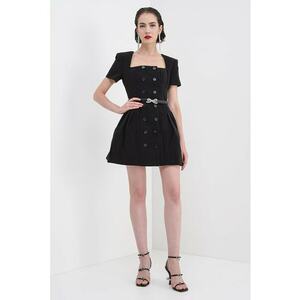 Rochie mini evazata cu decolteu patrat - Negru imagine