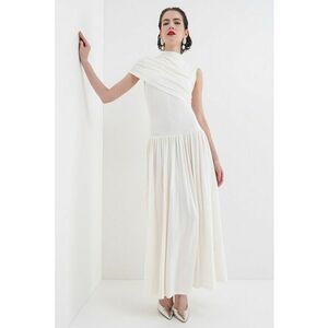 Rochie midi cu decolteu asimetric - Alb murdar imagine