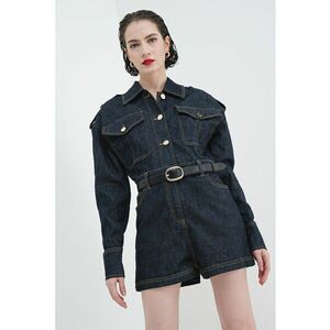 Salopeta scurta din denim cu buzunare - Bleumarin imagine
