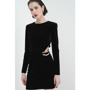 Rochie mini de catifea cu decupaj si lant decorativ - Negru imagine