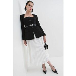Rochie midi cu model 2in1 si curea - Negru/Alb murdar imagine