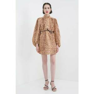 Rochie de in cu animal print si guler scurt - Maro inchis/Maro deschis imagine