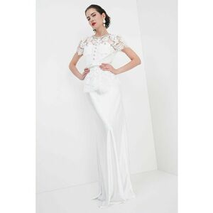 Rochie lunga cu model 2in1 si dantela florala - Alb optic/Transparent imagine