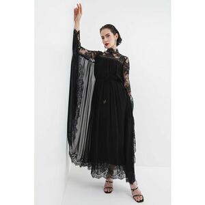 Rochie cu garnituri de dantela si maneci liliac - Negru/Transparent imagine