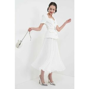 Rochie combi cu pliuri - Alb optic imagine