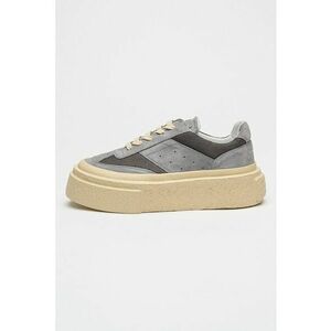 Pantofi sport din piele intoarsa cu talpa flatform - Gri deschis/Mov inchis imagine