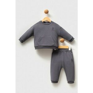 Set de bluza de trening din amestec de bumbac cu pantaloni de trening cu buzunar kangaroo - 2 piese - Gri inchis imagine