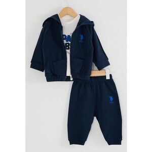 Set de bluza cu imprimeu - pantaloni sport si hanorac - 3 piese - Alb murdar/Bleumarin imagine