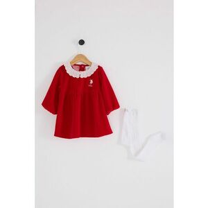 Rochie evazata cu maneci lungi - Rosu/Alb imagine