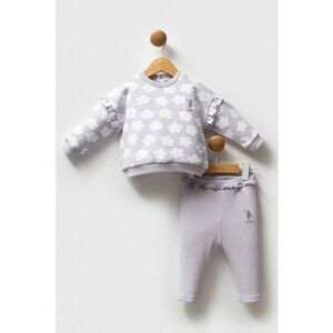 Set de bluza de trening cu model floral si pantaloni uni - 2 piese - Alb/Violet deschis imagine