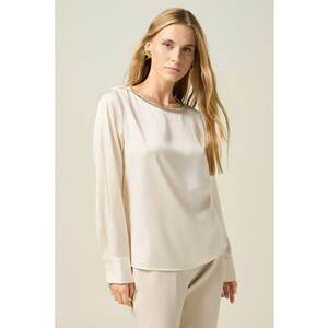 Bluza din satin cu decolteu barcuta - Bej deschis imagine