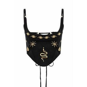 Top crop brodat - Negru/Bej imagine