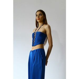Top crop halter - Albastru royal imagine