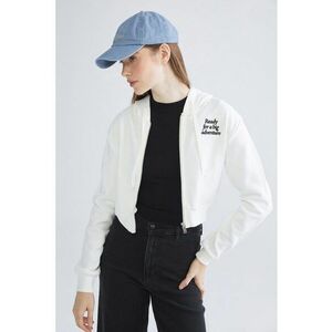 Hanorac crop cu imprimeu text pe piept - Alb/Negru imagine