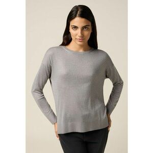 Pulover tricotat fin decorat cu strasuri - Gri deschis imagine