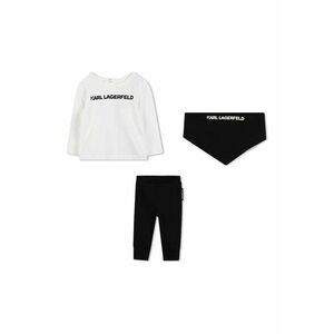 Set de bluza - pantaloni si bavetica din bumbac - Alb/Negru imagine