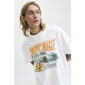 Tricou cu imprimeu pe piept - Alb/Portocaliu/Albastru imagine