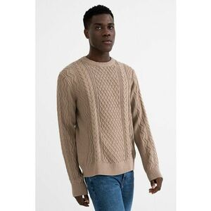 Pulover cu decolteu la baza gatului si model torsade - Maro camel imagine