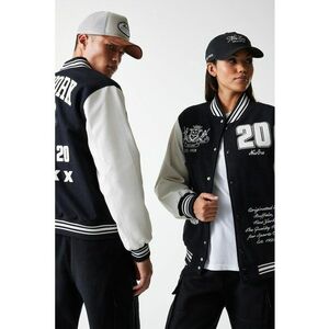 Jacheta Varsity unisex din amestec de lana cu aplicatie - Alb/Albastru ultramarin imagine