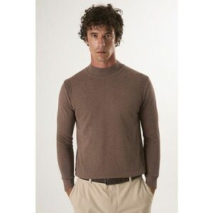 Pulover slim fit de bumbac - Maro imagine