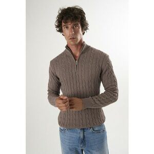 Pulover regular fit cu fenta cu fermoar - Maro imagine
