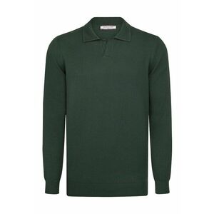 Pulover tricotat cu guler polo - Verde inchis imagine