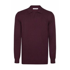 Pulover tricotat cu guler polo - Visiniu imagine