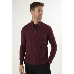 Cardigan uni de bumbac cu fermoar - Visiniu imagine