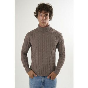 Pulover cu guler inalt si model torsade - Maro imagine