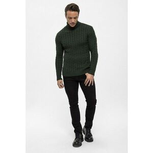 Pulover cu guler inalt si model torsade - Verde englez imagine