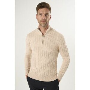 Pulover regular fit cu fenta cu fermoar - Bej imagine
