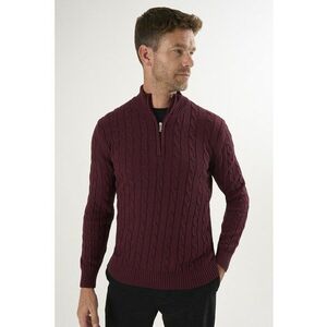 Pulover regular fit cu fenta cu fermoar - Visiniu imagine