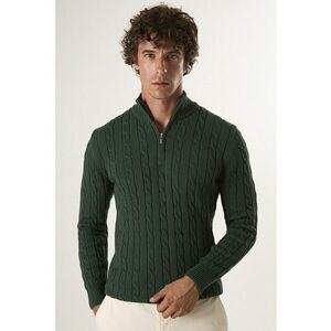 Pulover regular fit cu fenta cu fermoar - Verde englez imagine