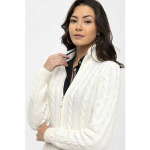 Cardigan cu design torsade si fermoar - Alb imagine