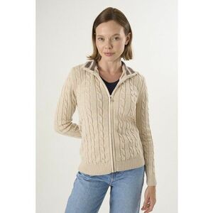 Cardigan cu design torsade si fermoar - Bej imagine