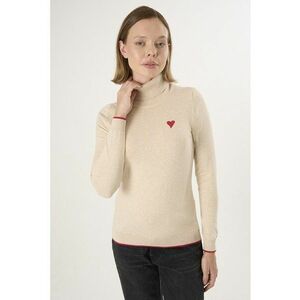 Pulover slim fit cu guler inalt - Bej imagine