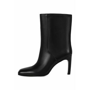 Botine din piele cu toc patrat - Negru imagine