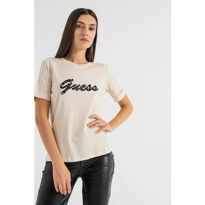 Tricou din amestec de modal cu logo si margele - Bej deschis imagine