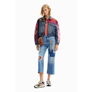 Jacheta de denim cu motive brodate - Coral/Albastru prafuit/Roz imagine