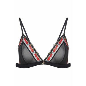 Sutien dama triunghiular - cu broderie florala - fara burete - poliamida - negru - imagine