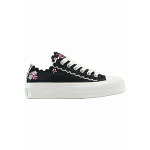 Tenisi Chuck Taylor All Star cu platforma si flori brodate - Negru imagine